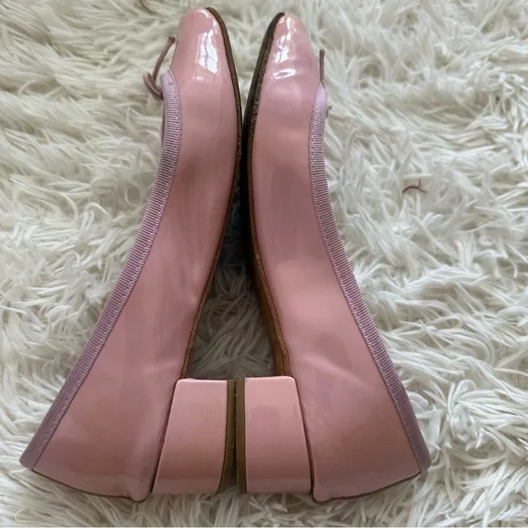 Repetto Camille Ballet Patent Leather Slip On Heel Flats Pink Size 38.5